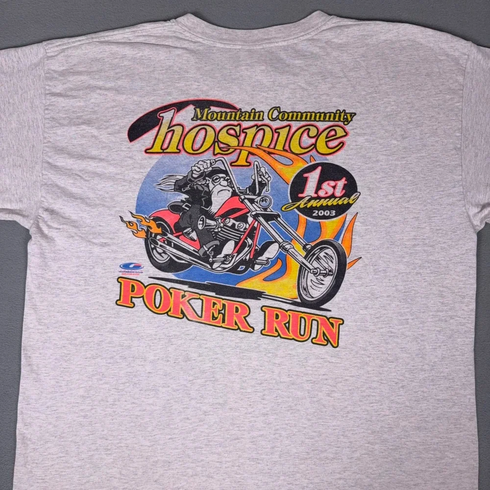 Vintage 2003 Poker Run Biker T-Shirt Chopper Motorcycle Gildan Ultra Cotton‎ XL